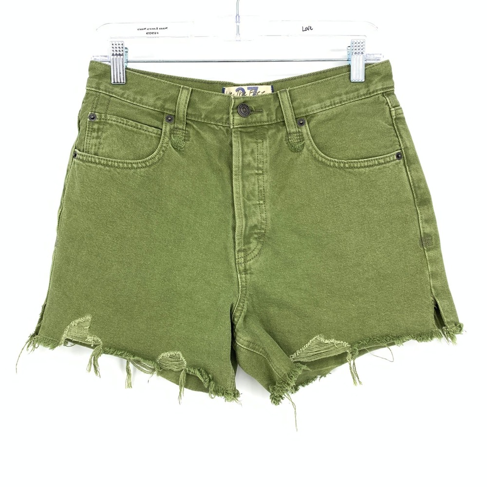 High-Rise Olive Green Denim Cutoff Shorts